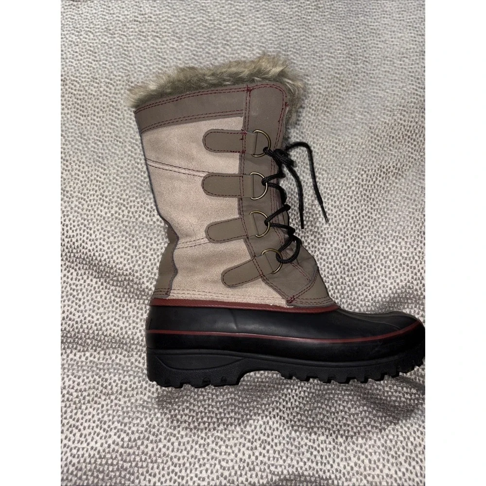 Khombu Womens Tan North Star‎ Faux Fur Waterproof Winter Boots Leather SIZE 6
